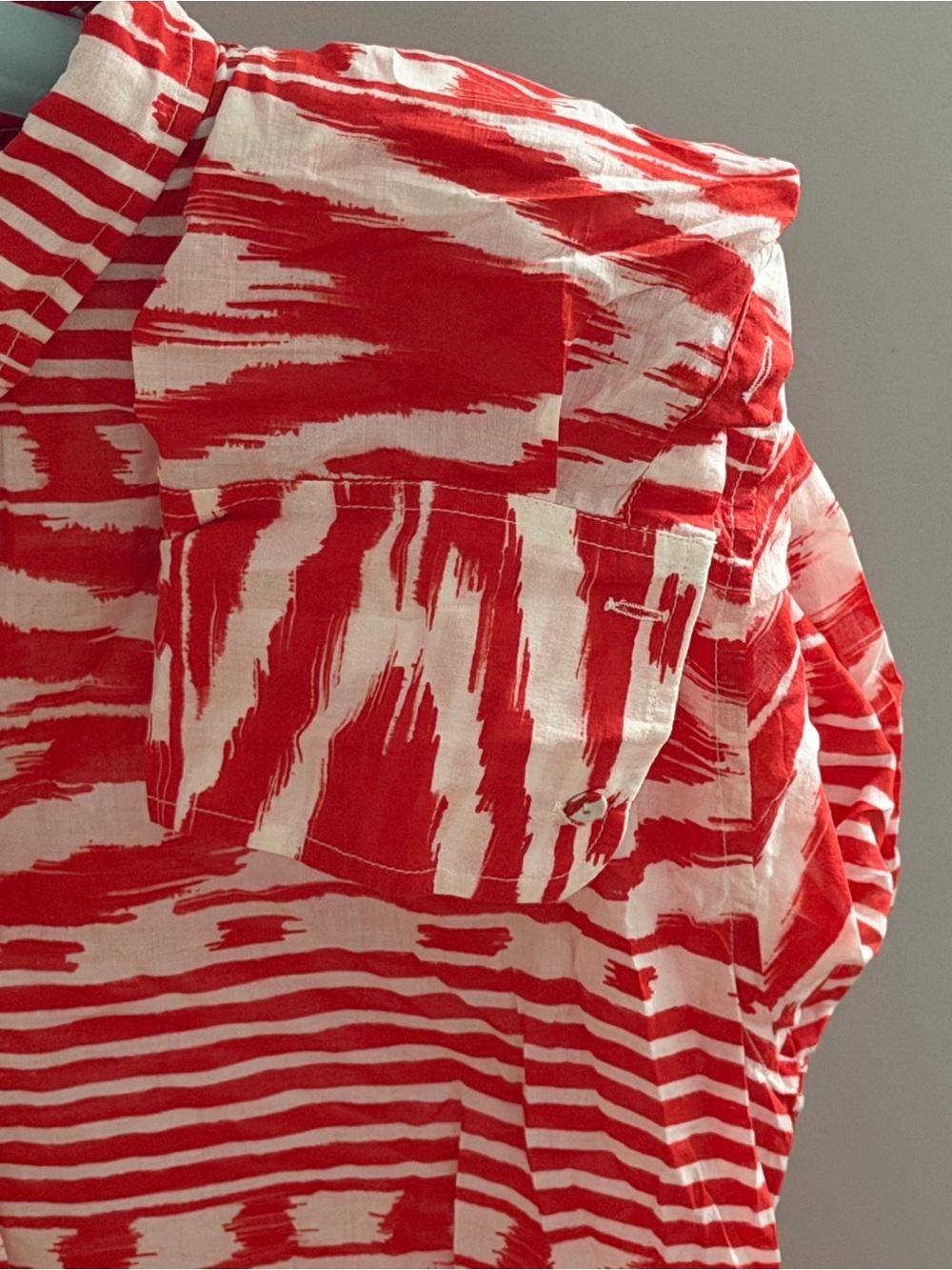 Coniglio Palm Beach Red White Print Cotton Button Down Shirt Like New - Picture 5 of 14
